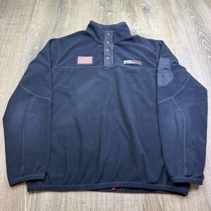 RLX Ralph Lauren Mens Navy Fleece USA Flag Patch 1/4 Snap Pullover Sweatshirt L